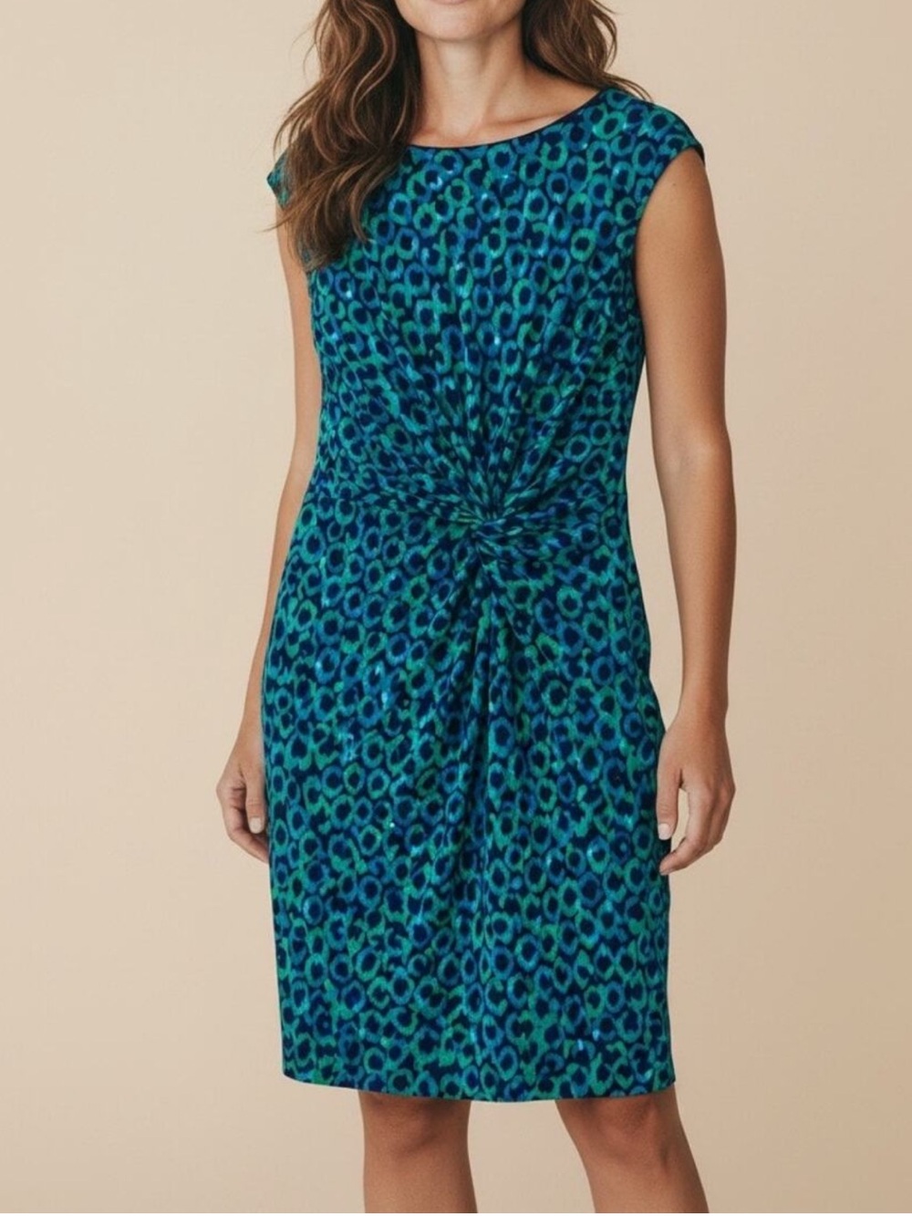 Lauren Ralph Lauren Teal Blue Twist-Front Cap-Sleeve Sheath Cocktail Midi Dress